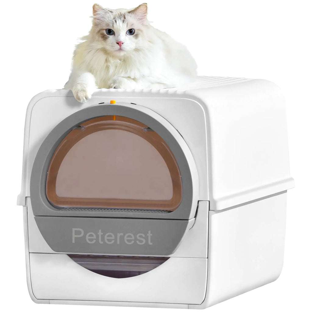 Peterest Large Self Cleaning Litter Box for Multi CatsPull and Scoop Cat Litter BoxSemi-Auto Odorless Litter Boxes with LidIncludes 4.4LB Cat Litter